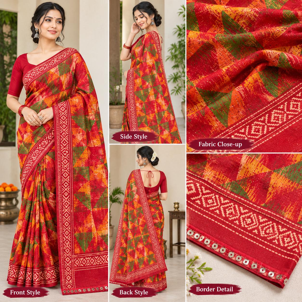 Ruby Colourblock Printed Saree