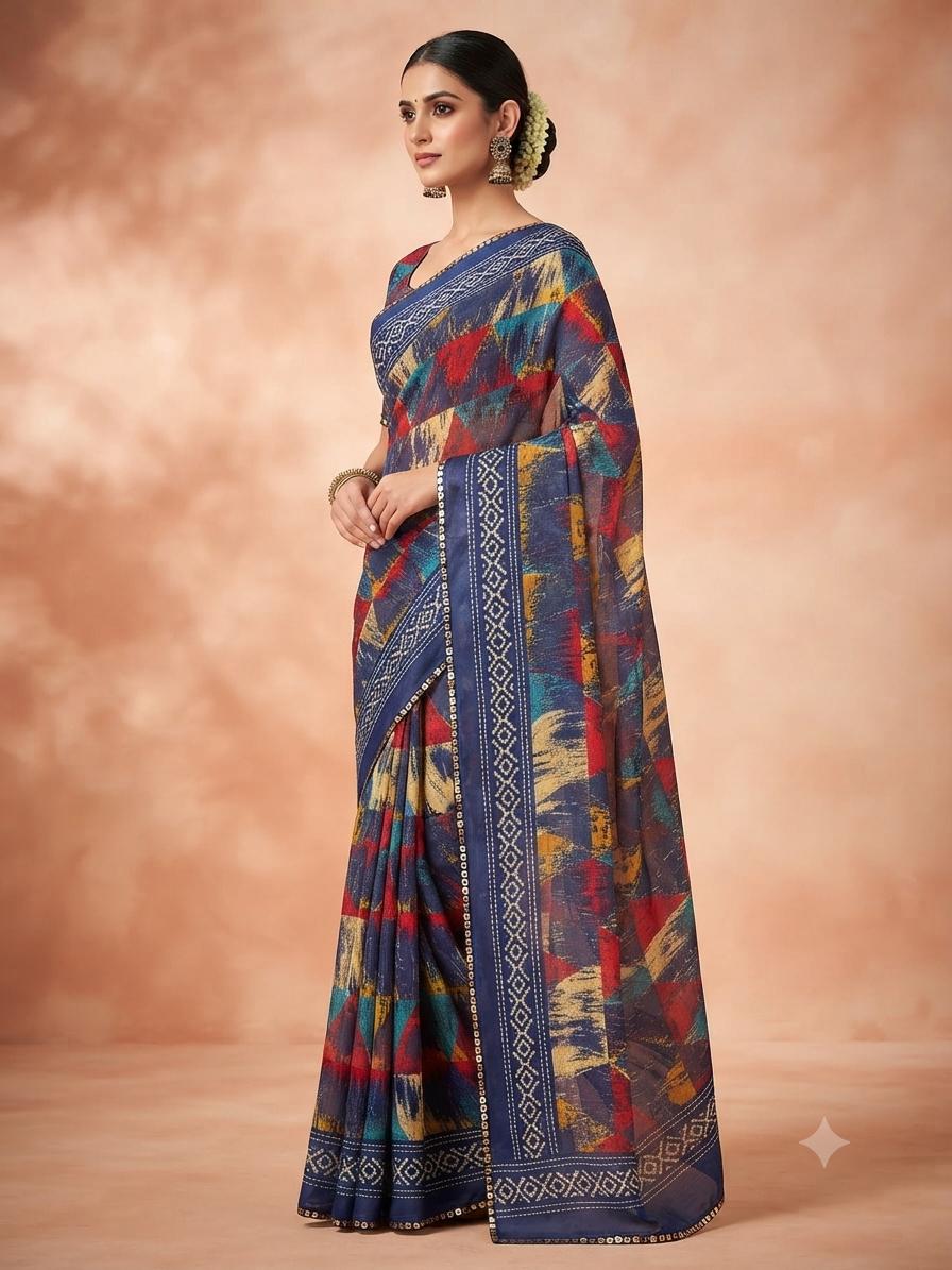 Indigo Mosaic Printed Saree