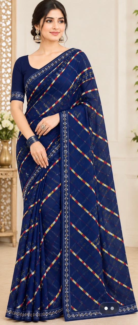 Midnight Blue Printed Saree