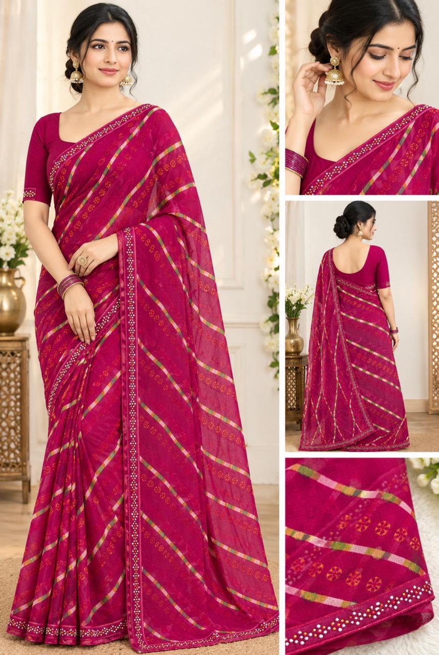 Rani Pink Printed Saree