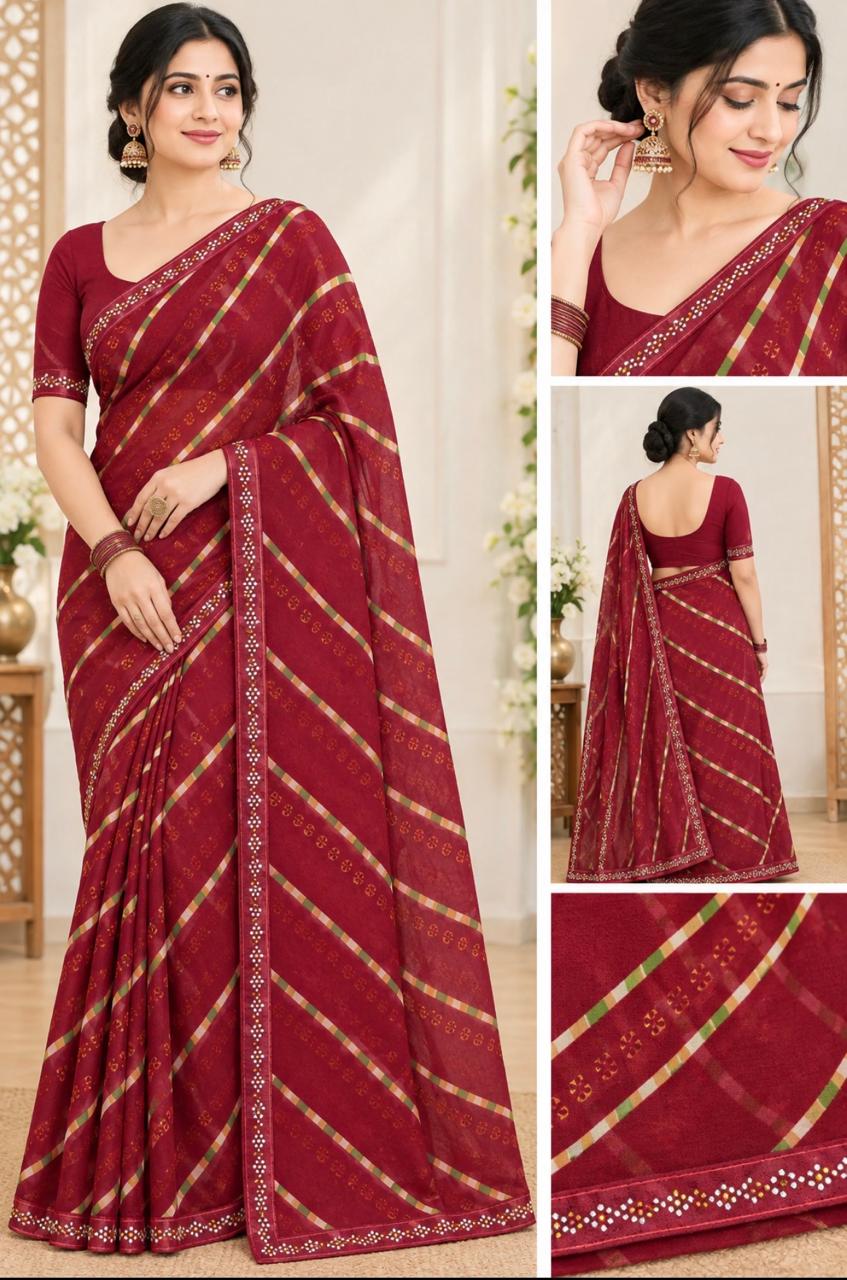 Wine Red Printed Saree